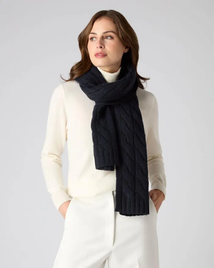 NPeal Cashmere Scarves WomenMen Unisex Chunky Cable Cashmere Scarf Navy Blue
