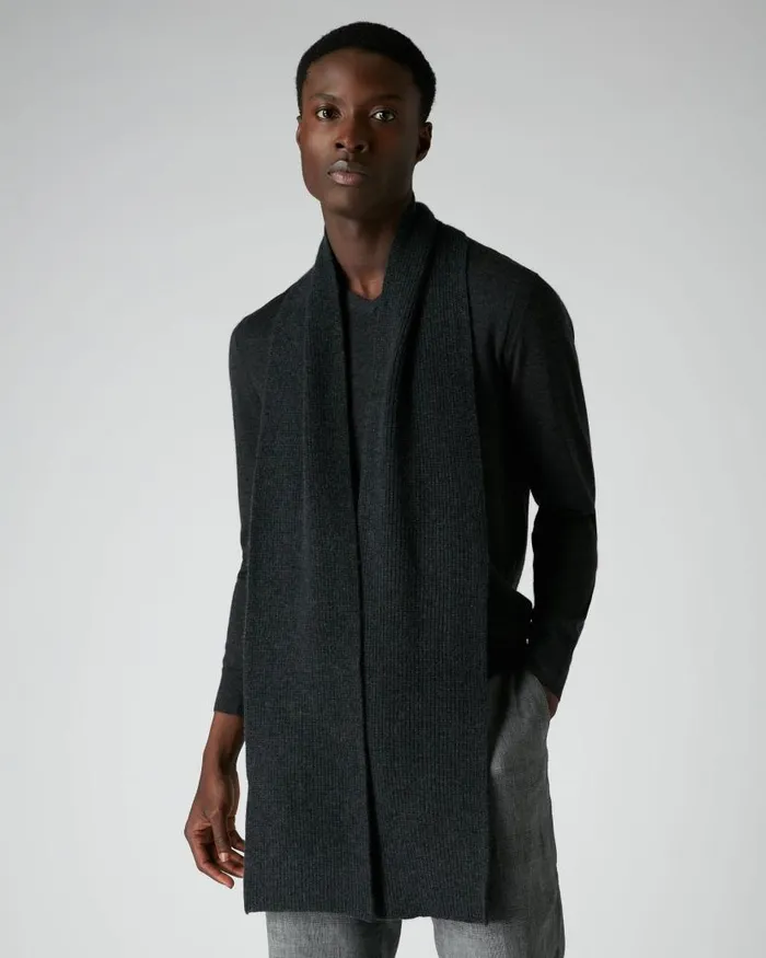 NPeal Cashmere Scarves WomenMen Unisex Ribbed Cashmere Scarf Dark Charcoal Grey