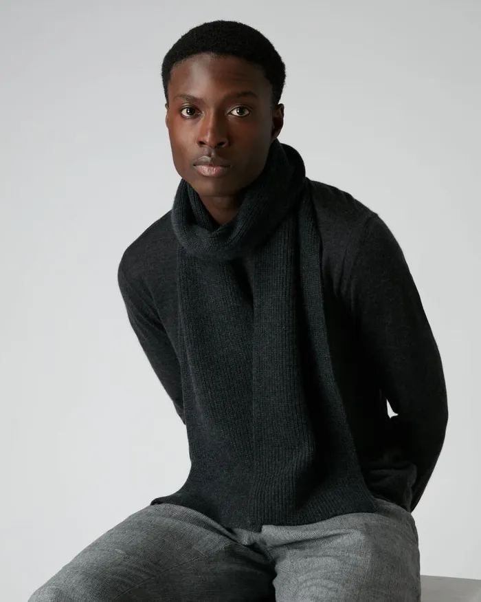 NPeal Cashmere Scarves WomenMen Unisex Ribbed Cashmere Scarf Dark Charcoal Grey