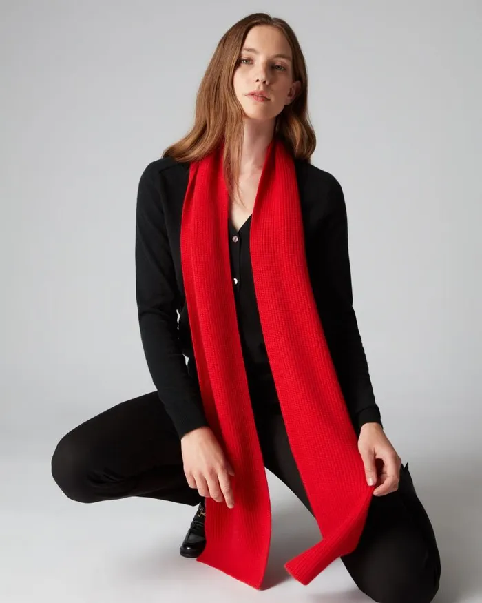 NPeal Cashmere Scarves WomenMen Unisex Ribbed Cashmere Scarf Red