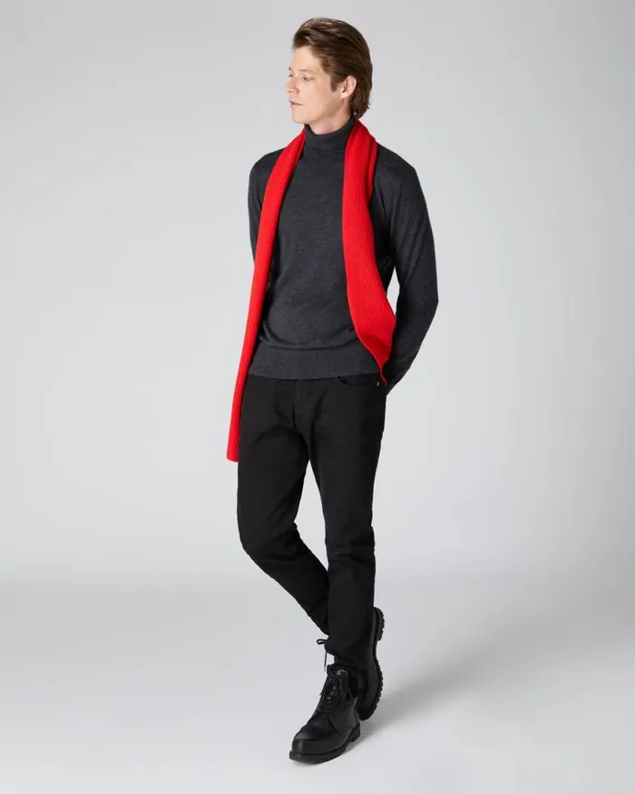 NPeal Cashmere Scarves WomenMen Unisex Ribbed Cashmere Scarf Red
