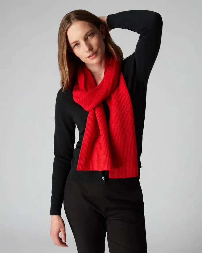 NPeal Cashmere Scarves WomenMen Unisex Ribbed Cashmere Scarf Red