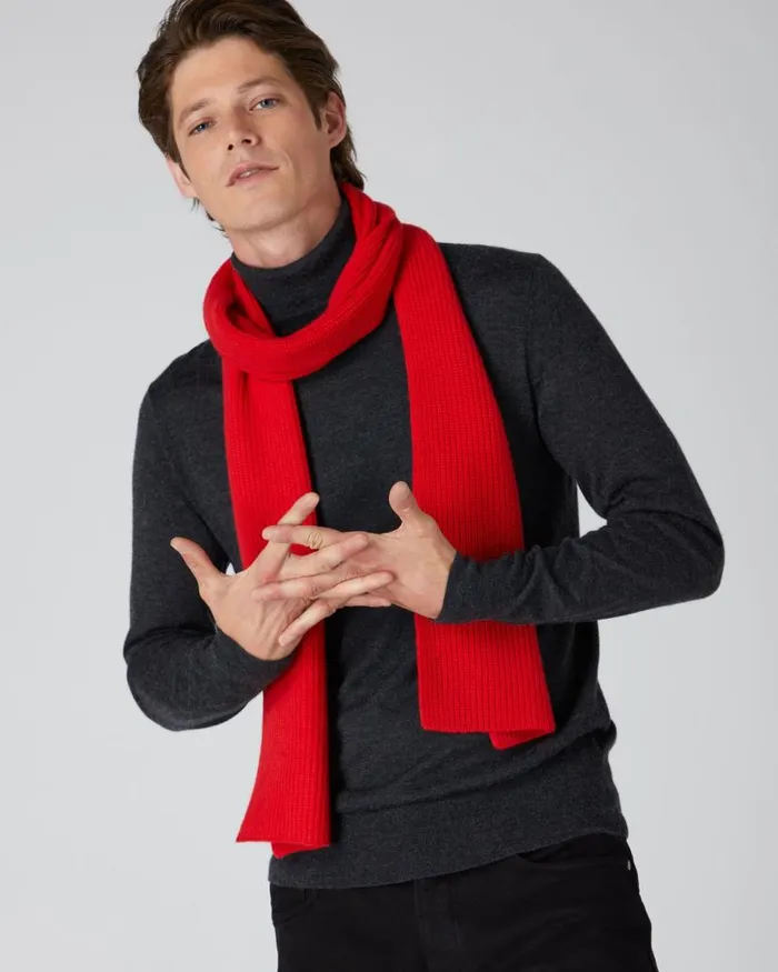NPeal Cashmere Scarves WomenMen Unisex Ribbed Cashmere Scarf Red