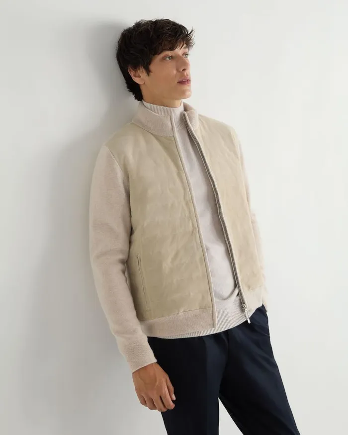 NPeal Coats and Jackets Men Davos Suede Front Jacket Ecru White