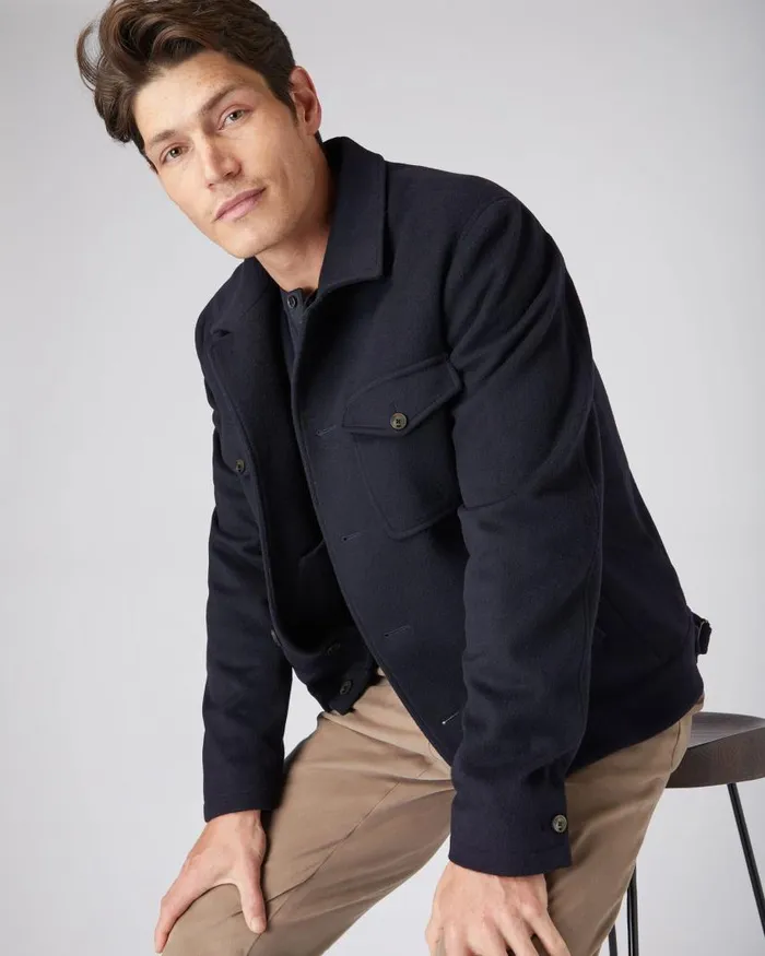 NPeal Coats and Jackets Men Short Woven Jacket Navy Blue