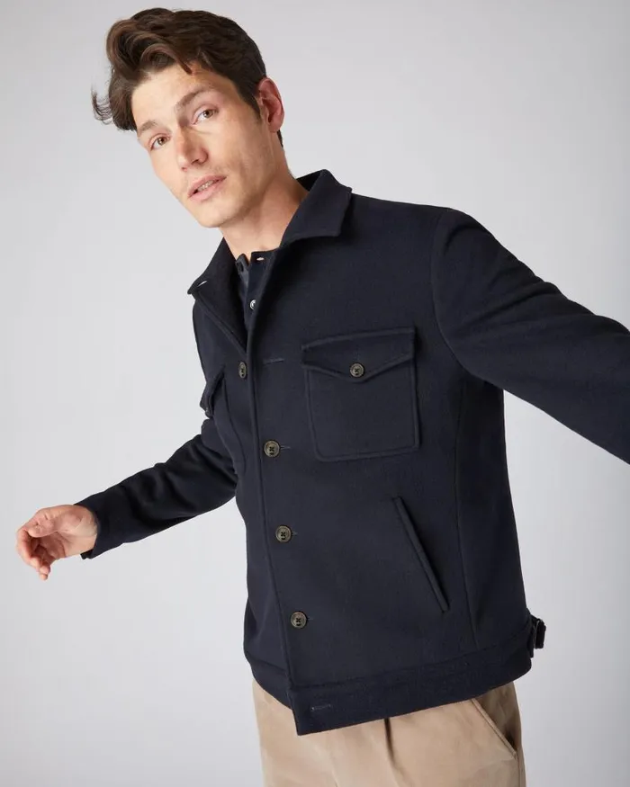 NPeal Coats and Jackets Men Short Woven Jacket Navy Blue