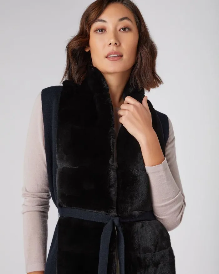 NPeal Coats and Jackets Women Lola Fur Placket Cashmere Gilet Navy Blue