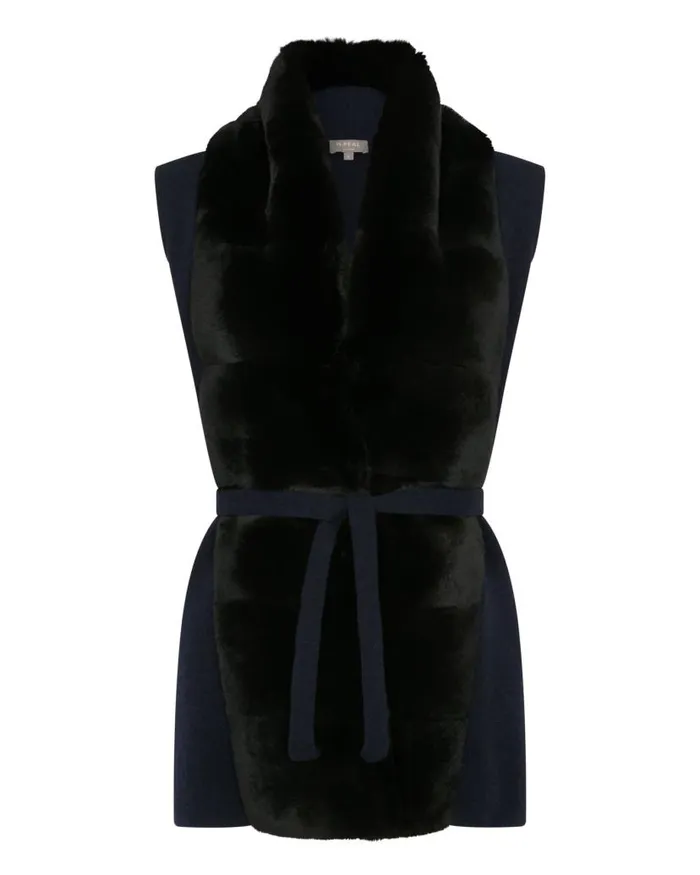 NPeal Coats and Jackets Women Lola Fur Placket Cashmere Gilet Navy Blue