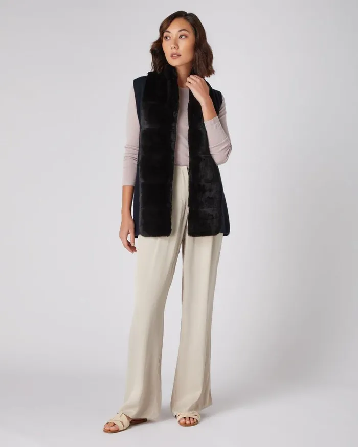 NPeal Coats and Jackets Women Lola Fur Placket Cashmere Gilet Navy Blue