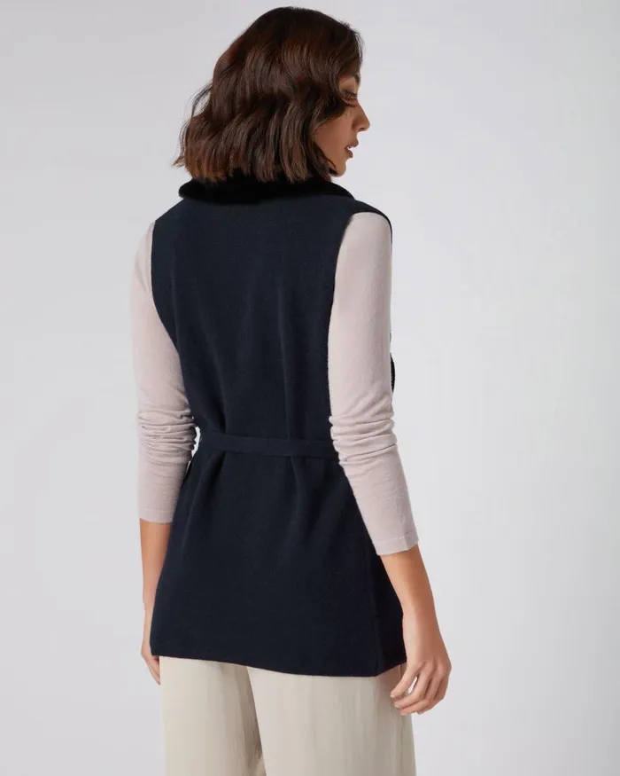 NPeal Coats and Jackets Women Lola Fur Placket Cashmere Gilet Navy Blue