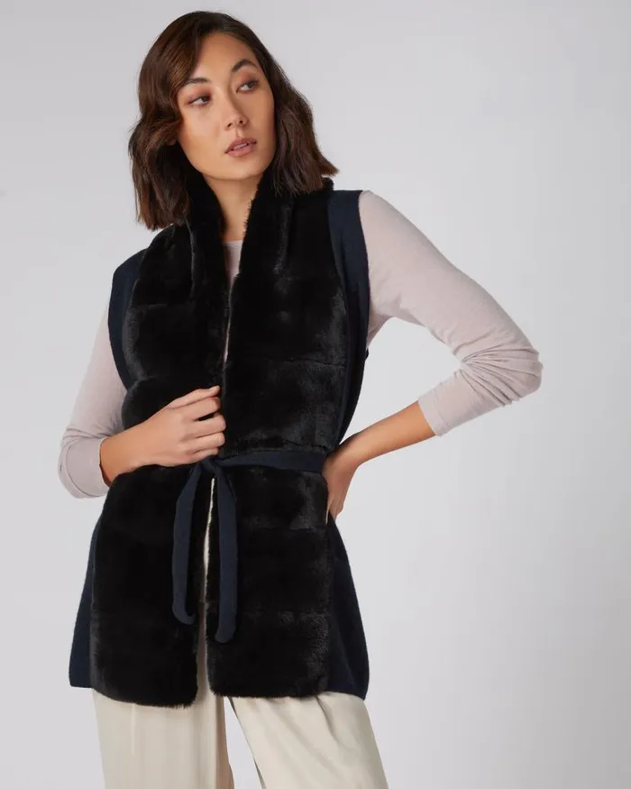 NPeal Coats and Jackets Women Lola Fur Placket Cashmere Gilet Navy Blue