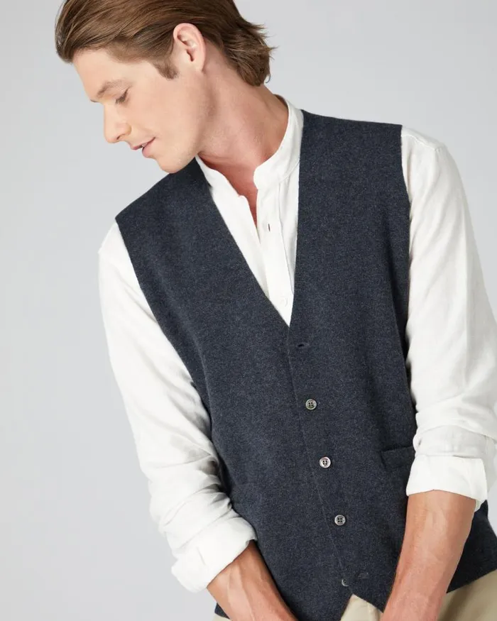 NPeal Gilets and Waistcoats Men Chelsea Cashmere Waistcoat Dark Charcoal Grey