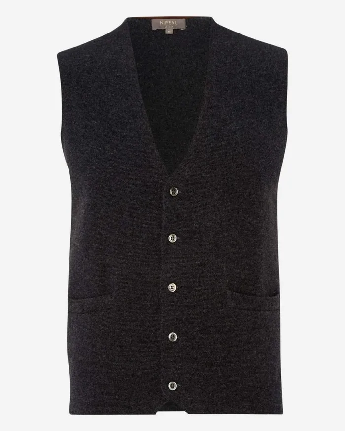 NPeal Gilets and Waistcoats Men Chelsea Cashmere Waistcoat Dark Charcoal Grey