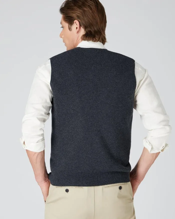 NPeal Gilets and Waistcoats Men Chelsea Cashmere Waistcoat Dark Charcoal Grey