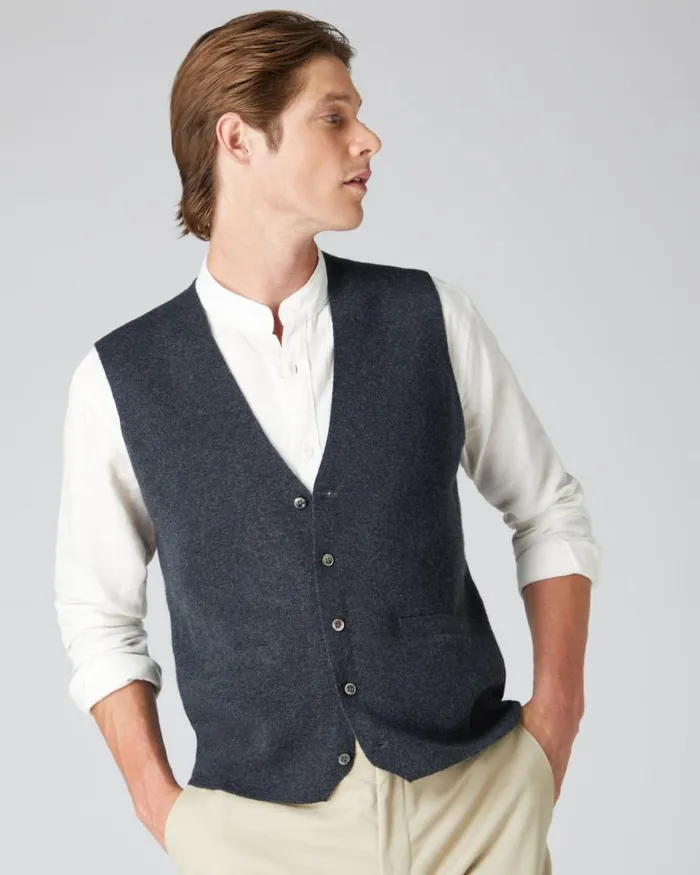 NPeal Gilets and Waistcoats Men Chelsea Cashmere Waistcoat Dark Charcoal Grey