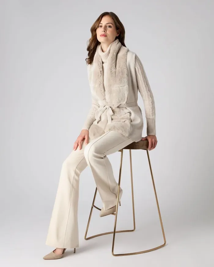 NPeal Gilets and Waistcoats Women Lola Fur Placket Cashmere Gilet Ecru White