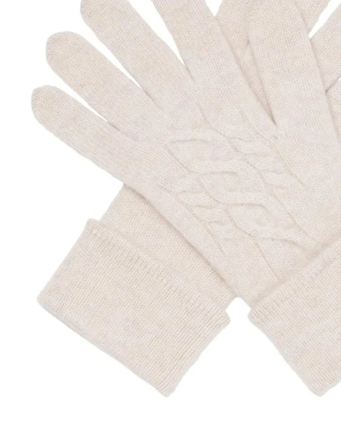 NPeal Gloves Women Cable Cashmere Gloves Heather Beige Brown