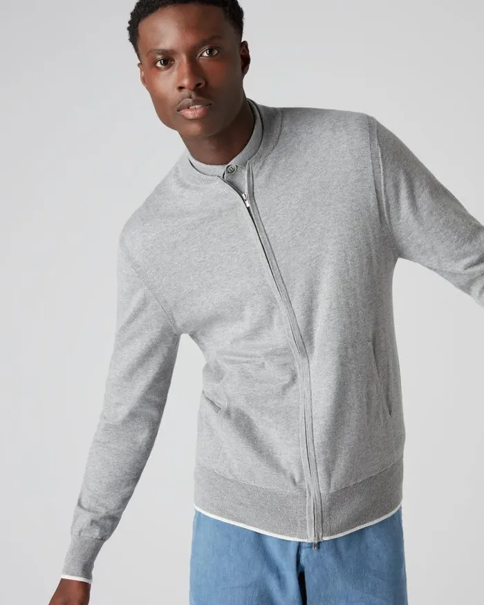 NPeal Half and Full Zip Knitwear Men Full Zip Bomber Jacket Fumo Grey