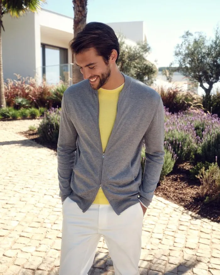 NPeal Half and Full Zip Knitwear Men Full Zip Bomber Jacket Fumo Grey