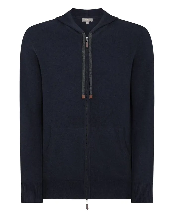 NPeal Half and Full Zip Knitwear Men Ladbroke Cashmere Hoodie Navy Blue