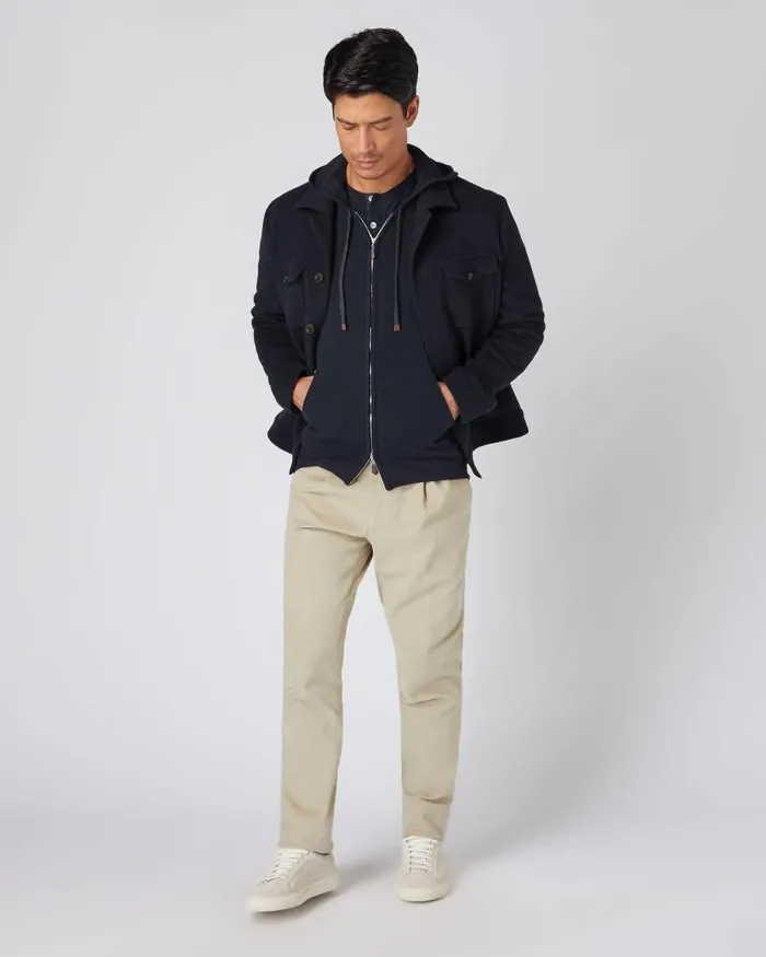 NPeal Half and Full Zip Knitwear Men Ladbroke Cashmere Hoodie Navy Blue
