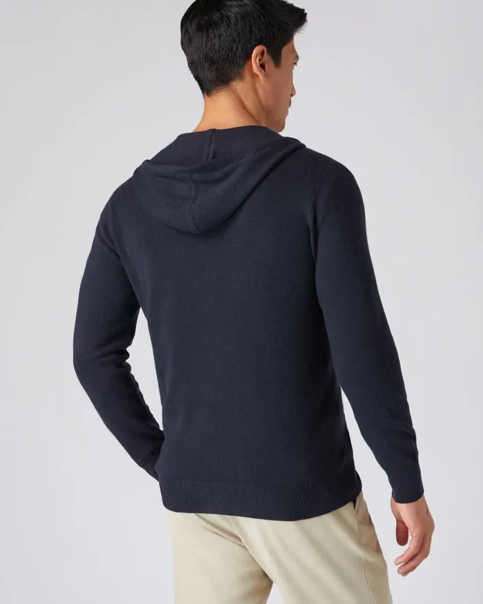 NPeal Half and Full Zip Knitwear Men Ladbroke Cashmere Hoodie Navy Blue