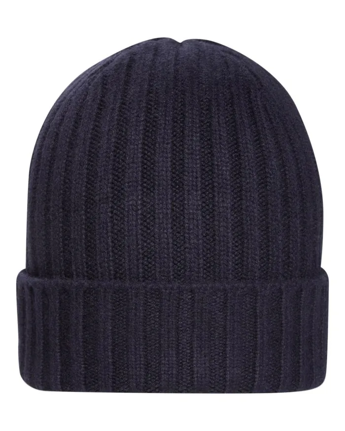 NPeal Hats Men 007 Chunky Ribbed Cashmere Hat Navy Blue