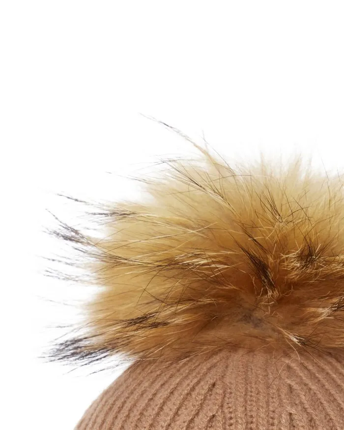 NPeal Hats WomenMen Unisex Ribbed Cashmere Hat With Detachable Pom Dark Camel Brown