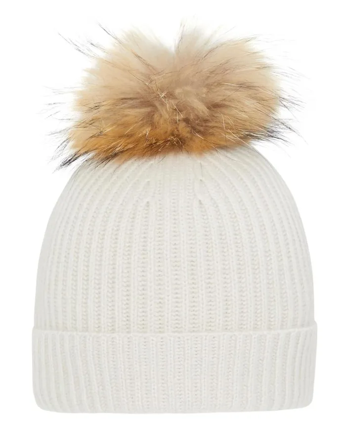 NPeal Hats WomenMen Unisex Ribbed Cashmere Hat With Detachable Pom Snow Grey