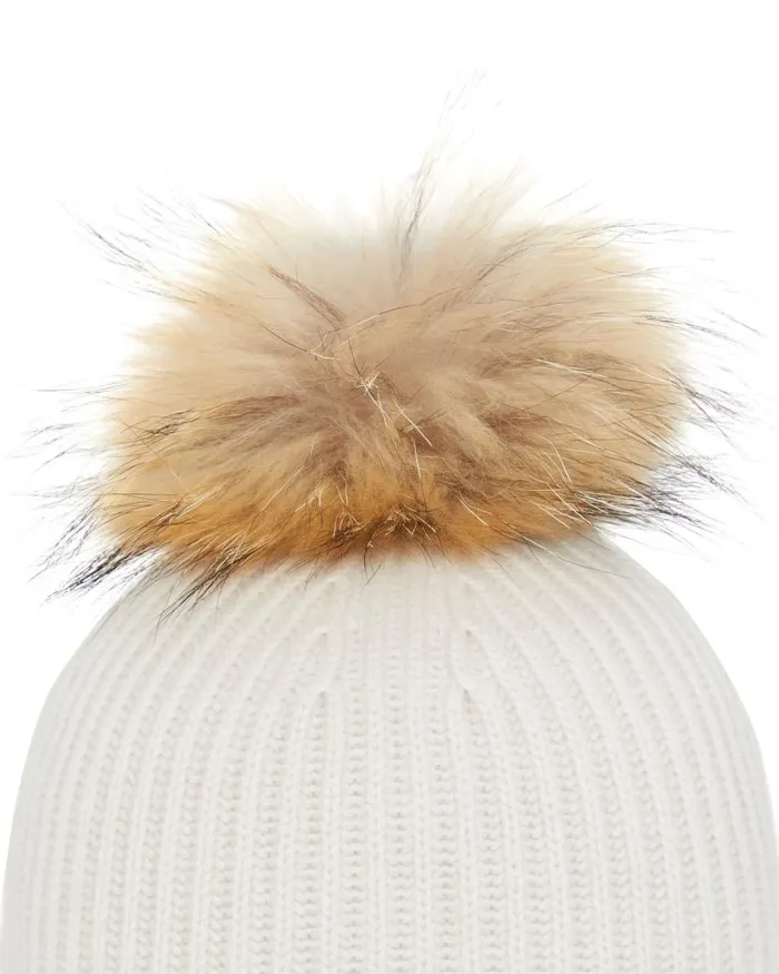 NPeal Hats WomenMen Unisex Ribbed Cashmere Hat With Detachable Pom Snow Grey
