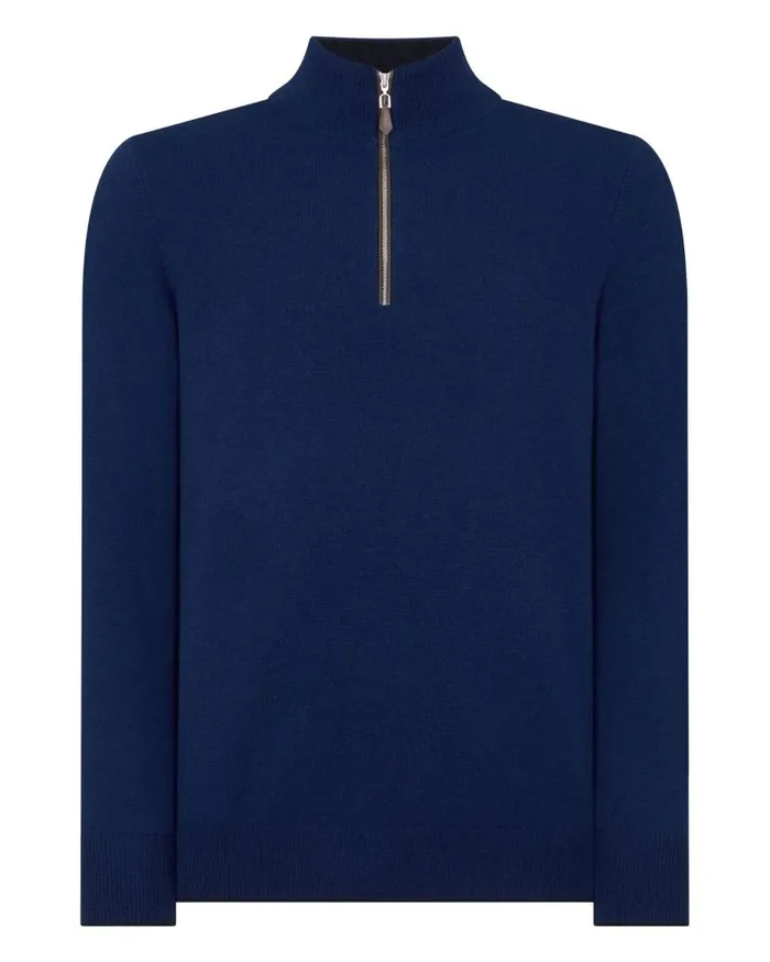 NPeal Jumpers Men Carnaby Half Zip Cashmere Jumper French Blue