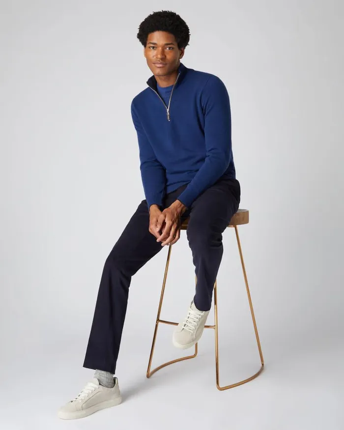 NPeal Jumpers Men Carnaby Half Zip Cashmere Jumper French Blue