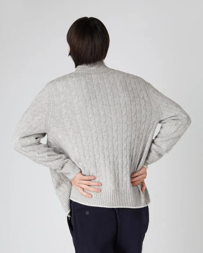 NPeal Jumpers Men Contrast Cable Full Zip Cashmere Jumper Fumo Grey