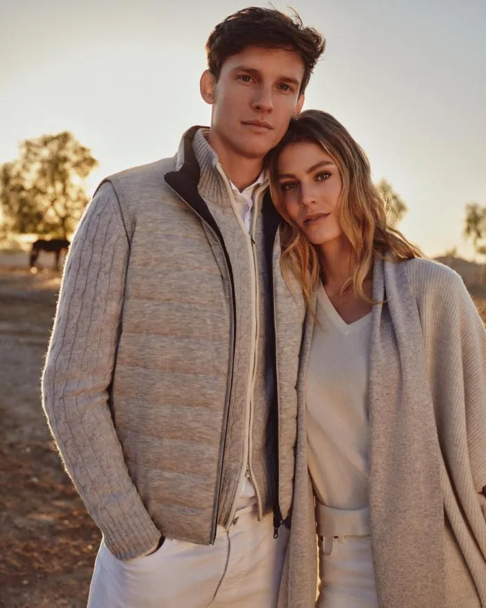 NPeal Jumpers Men Contrast Cable Full Zip Cashmere Jumper Fumo Grey