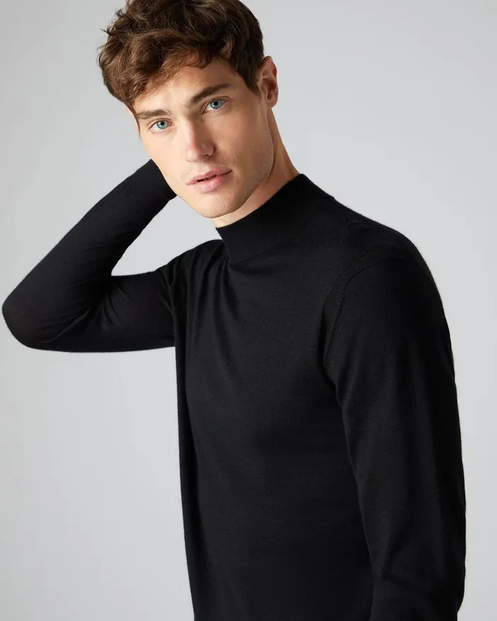 NPeal Jumpers Men Fine Gauge Cashmere Turtle Neck Jumper Black