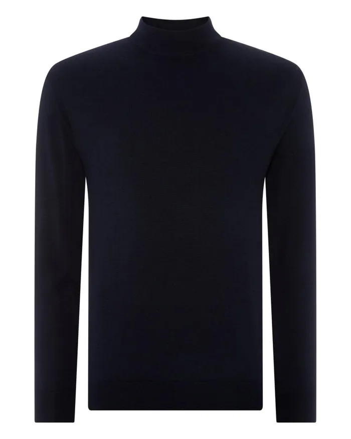 NPeal Jumpers Men Fine Gauge Cashmere Turtle Neck Jumper Navy Blue