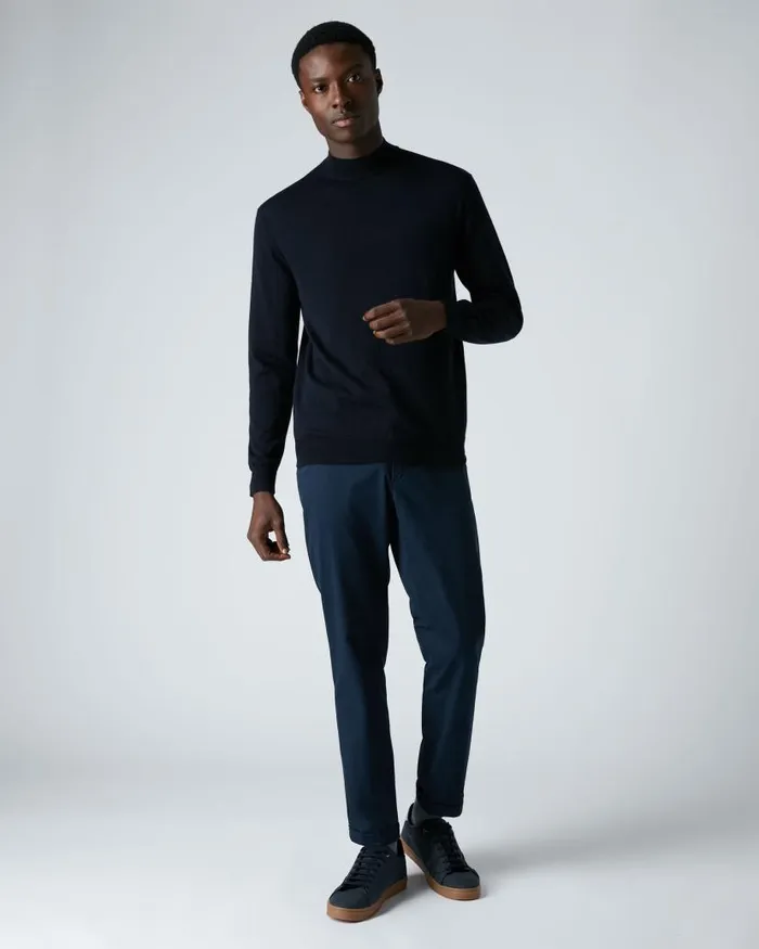 NPeal Jumpers Men Fine Gauge Cashmere Turtle Neck Jumper Navy Blue