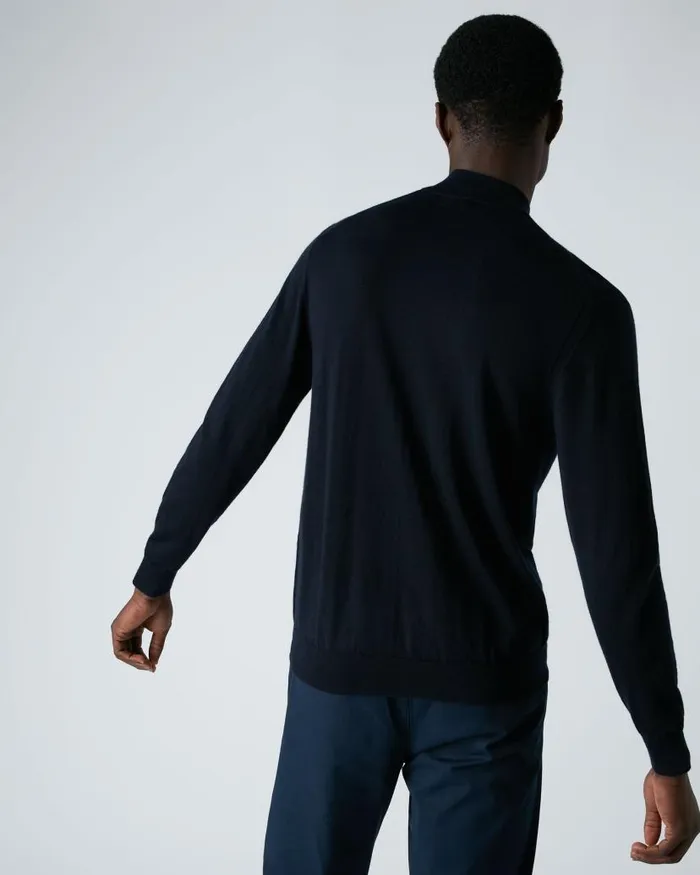 NPeal Jumpers Men Fine Gauge Cashmere Turtle Neck Jumper Navy Blue