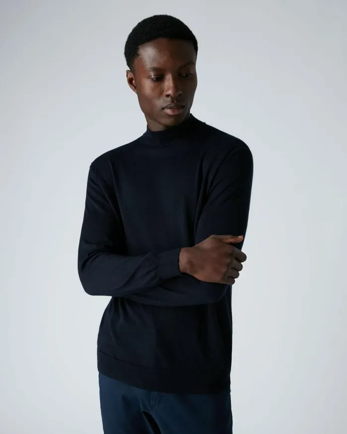 NPeal Jumpers Men Fine Gauge Cashmere Turtle Neck Jumper Navy Blue