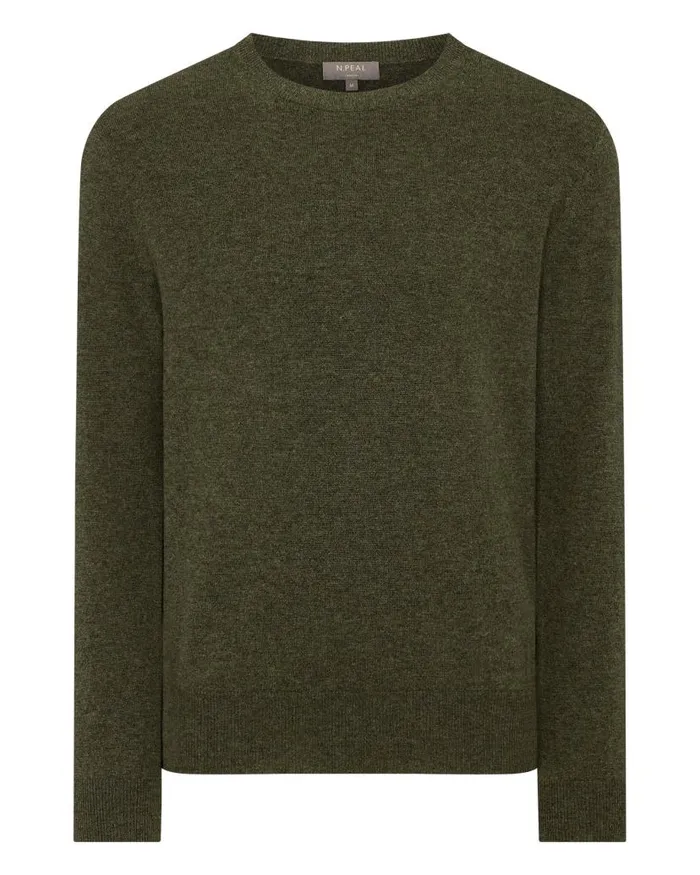 NPeal Jumpers Men Oxford Round Neck Cashmere Jumper Moss Green