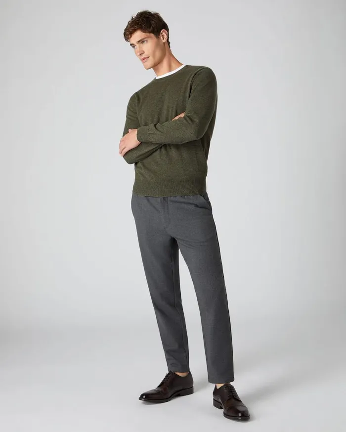 NPeal Jumpers Men Oxford Round Neck Cashmere Jumper Moss Green