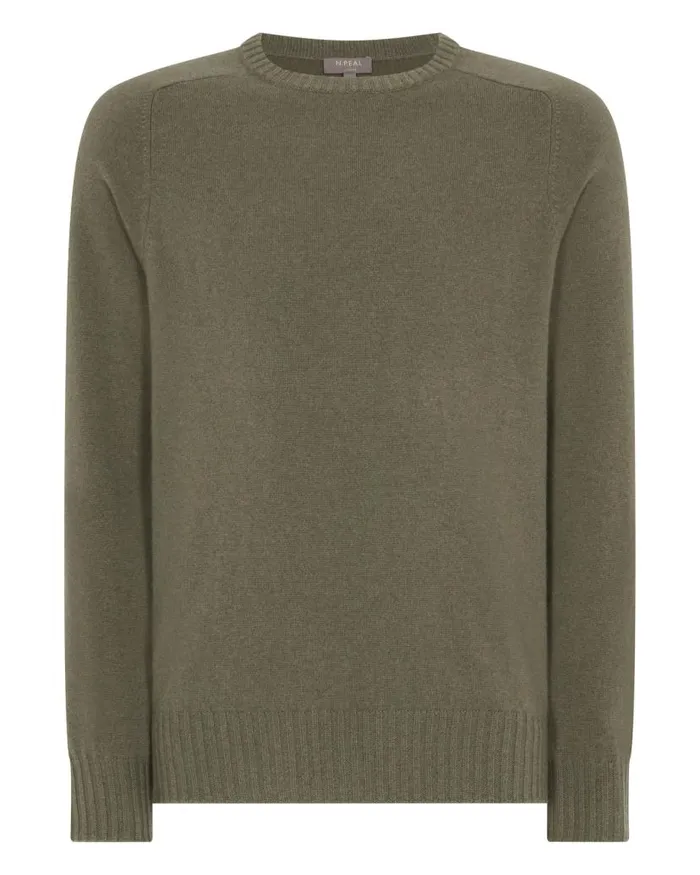 NPeal Jumpers Men Raglan Round Neck Cashmere Jumper Khaki Green