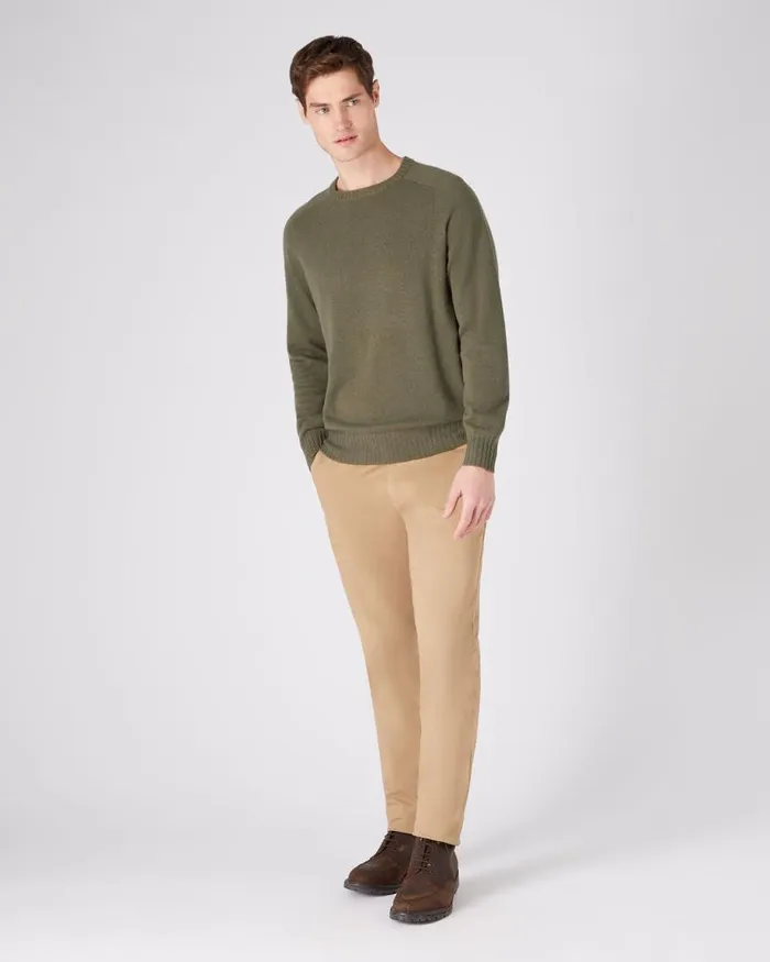 NPeal Jumpers Men Raglan Round Neck Cashmere Jumper Khaki Green