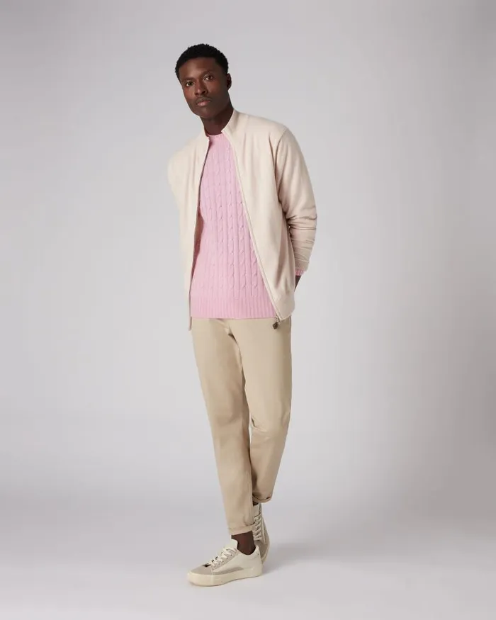 NPeal Jumpers Men Thames Cable Round Neck Cashmere Jumper Flamingo Pink
