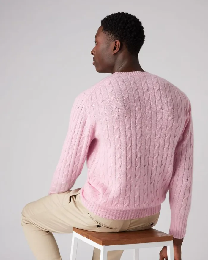 NPeal Jumpers Men Thames Cable Round Neck Cashmere Jumper Flamingo Pink