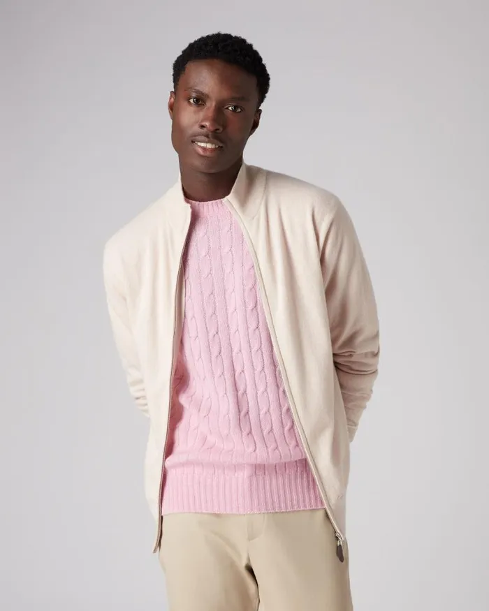 NPeal Jumpers Men Thames Cable Round Neck Cashmere Jumper Flamingo Pink