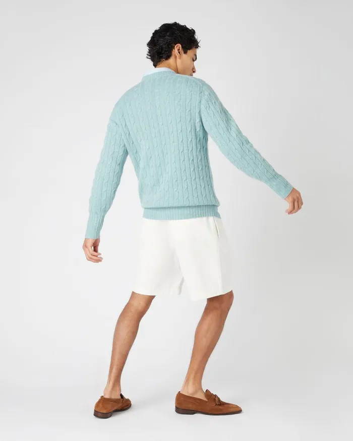 NPeal Jumpers Men Thames Cable Round Neck Cashmere Jumper Oasis Green