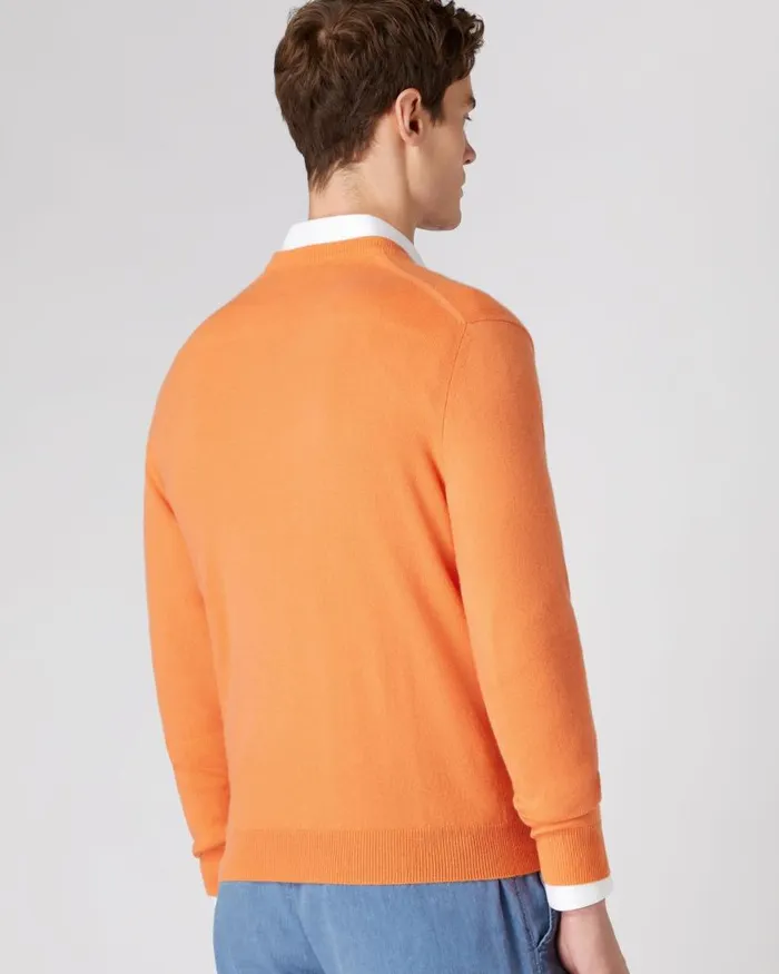 NPeal Jumpers Men The Burlington V Neck Cashmere Jumper Papaya Orange
