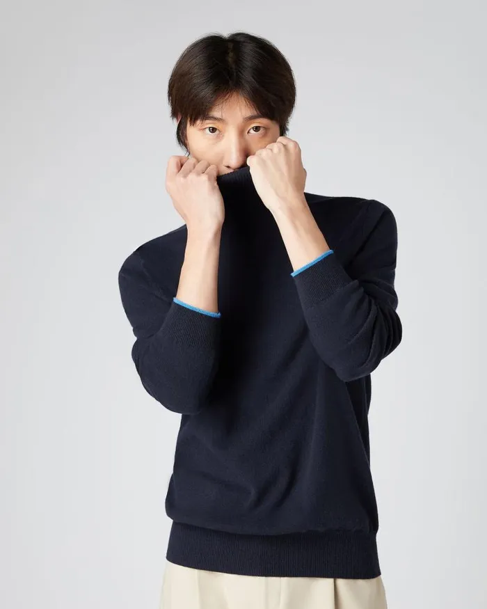 NPeal Jumpers Men The Jockey Club Roll Neck Cashmere Jumper Navy Blue