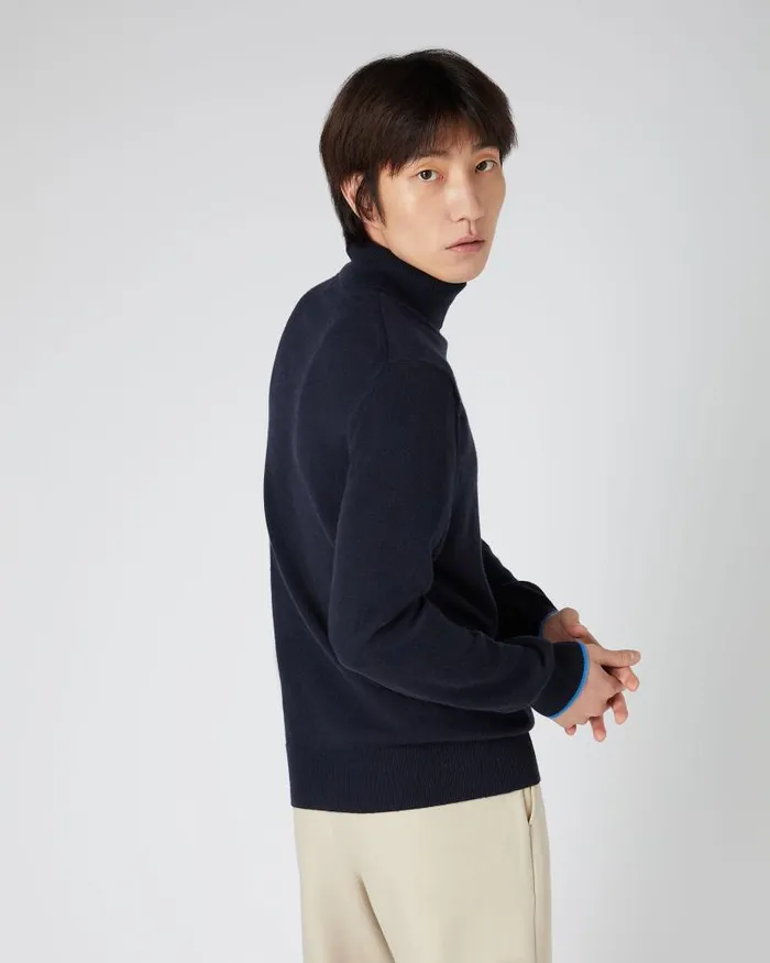NPeal Jumpers Men The Jockey Club Roll Neck Cashmere Jumper Navy Blue